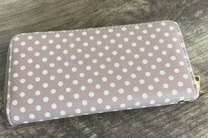 Zip Around Wallet Tan with White Polka Dots 7.5 x 3.5” thumbnail 3