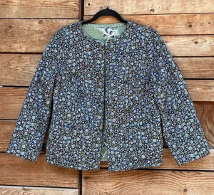 Reversible Quilted Floral Jacket with Blue and Green Patterns thumbnail 1