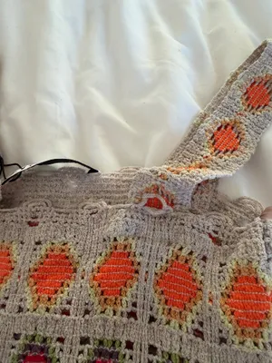 Zara Beige Crochet Midi Dress with Orange & Brown Motif thumbnail 4