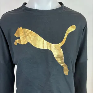 Puma Women's Black Gold Metallic Logo Cozy Pullover Sweater Sweatshirt Top S thumbnail 4