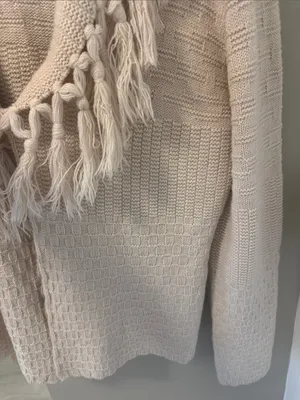 Vintage Coldwater Creek Western Boho Cardigan Sweater Tassels Cream Large L thumbnail 6