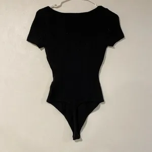 Abercrombie & Fitch Black Ribbed Bodysuit V Neck Fitted Top S thumbnail 3