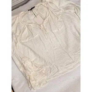Zara White Boho Ruffle Tie Neck Blouse Bell Sleeve Peasant Top XS Semi Sheer NWT thumbnail 9