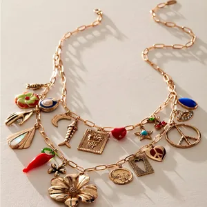Free People Maxamillion Charm Necklace Gold Charm Necklace thumbnail 1