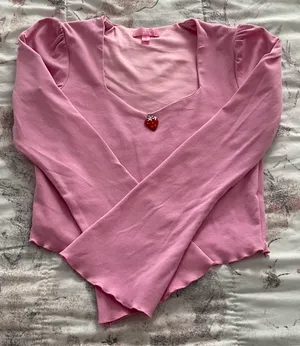 Dolls Kill Sugar Thrillz From Take A Bite Pink Strawberry Charm Flare Sleeve Crop Top, size S thumbnail 14