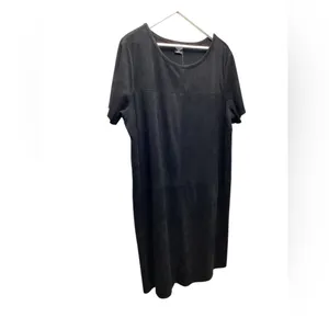 Calstyle Black Faux Suede short sleeve shift dress Size XL thumbnail 3