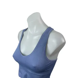Athleta Women's Blue Ribbed Knit Sleeveless Yoga Workout Athletic Crop Top Sz S thumbnail 3