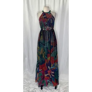 Anthropologie‎ GEISHA DESIGNS Kalinka Maxi Dress Halter Embellished Clip Dot 0 thumbnail 2