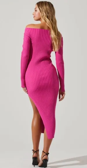 ASTR Pink Ribbed Midi Dress thumbnail 4