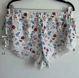 Colsie White Fruit/Sardine Printed Lace Trim Sleep Shorts thumbnail 1
