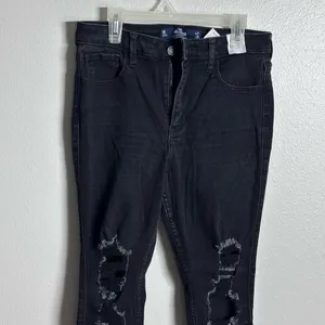 Hollister Women Black Denim Jeans High Rise‎ Super Skinny Ripped size 5R. thumbnail 2