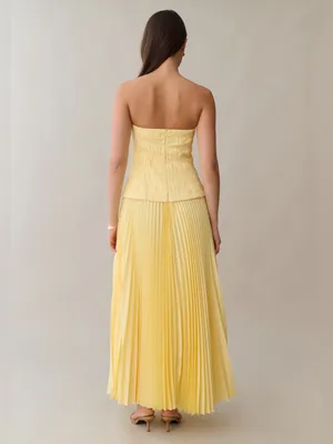 NWT Few Moda Ada Maxi Dress size 6 yellow pleated strapless Amur o.p.t thumbnail 5