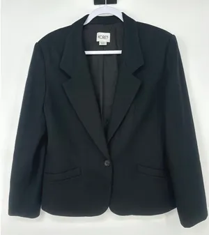 Vintage Koret Blazer Jacket Women 14 Black Wool‎ Single Button Career Classic thumbnail 1