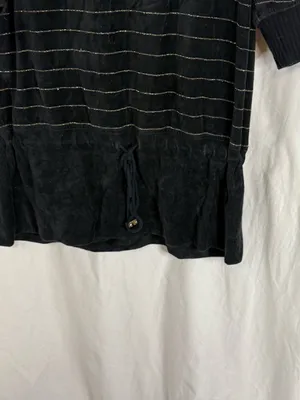 PINK Victoria's Secret Y2K Plush & Lush Velour Black & Gold Mis Sleeve Tunic Top — L thumbnail 2