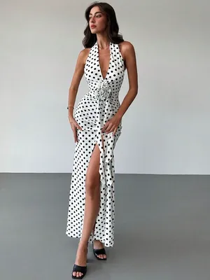 SHEIN Polka Dot Halter Maxi Dress with Rosette Accent - Size M (US 6) thumbnail 2
