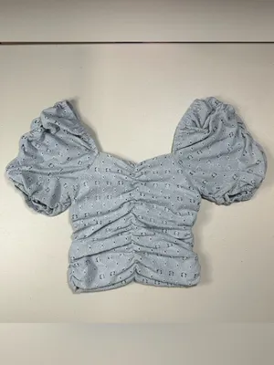 Milk & Honey 🥛 🍯 - Ruched Eyelet Puff-Sleeve Crop Top in Light Blue thumbnail 3