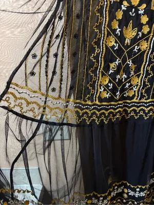 Free People black & gold floral embroidered tulle overlay midi dress thumbnail 5