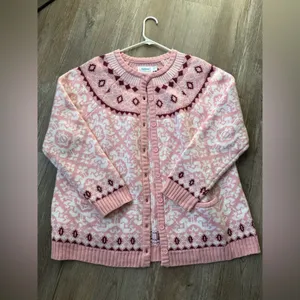 VTG Christmas Sweater Cardigan Hippie Boho Pink Magenta Aztec Pattern Size 2X thumbnail 9