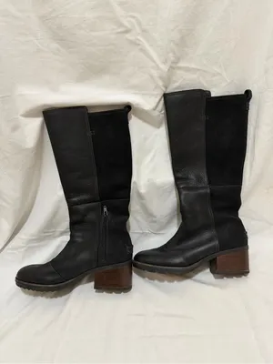 SOREL Cate Tall Boots Black Waterproof Leather & Suede Block Heel Size 7.5 thumbnail 3