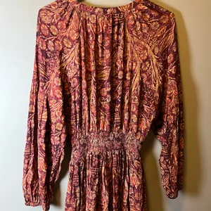 Peruvian Connection Adria Dress Burgundy Gold Floral V‎ Neck Raglan Sleeve Small thumbnail 2