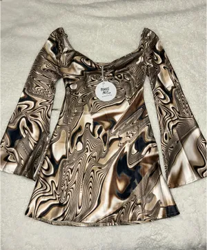 Princess Polly NWT Cream & Brown Flare Long Sleeve Corban Mini Dress thumbnail 1