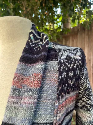 Free People Open-Front Knit Duster Cardigan Sweater Blue Multi boho bohemian XS thumbnail 4