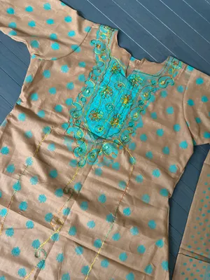 Indian Pakistani 3 Piece Embroidery Printed Light Brown Shalwar Kameez Sz M thumbnail 7