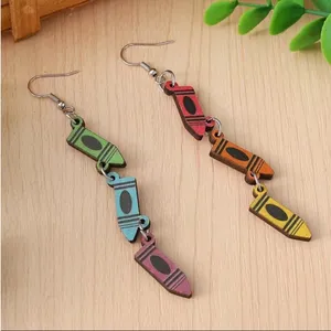 Boho Mismatched Asymmetrical Whimsical Novelty Style‎ Crayon Teacher Earrings thumbnail 4