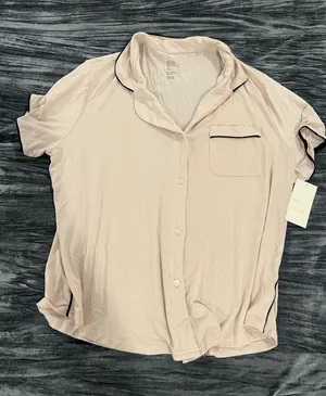 Pink Button-Up Shirt with Black Trim size CL by Stars Above thumbnail 1