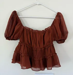 ASTR The Label Puff Sleeve Nutmeg Rust Puff Sleeve Blouse Top Size S thumbnail 4