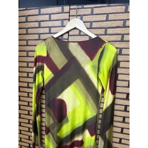 Zara Lime Green Abstract Long Sleeve Open Back‎ Maxi Dress Size Small thumbnail 3