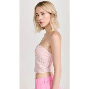 Free People Leilani Gingham‎ strapless Top Size L thumbnail 4