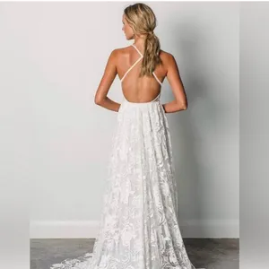 Ryanth Long Lace Wedding Dresses Bride Simple Beach Dress Train Boho Bridal thumbnail 4