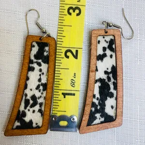 Cow Print Wooden Earrings Black thumbnail 4