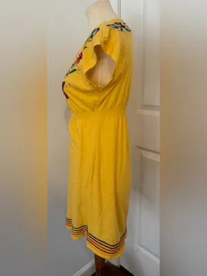 Johnny Was Cotton Embroidered Dress Sundress Boho Floral Hummingbird XS *Flaw* thumbnail 11
