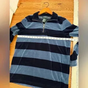 Lauren Ralph Lauren 1/4 Zip Top Velour Pullover Navy & Light Blue Stripe size S thumbnail 7