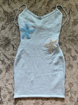 Light Blue Sequin Starfish Cami Knit Dress 🤍🩵 Size XS thumbnail 5