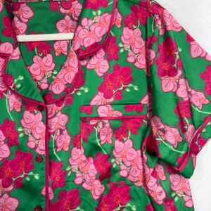 Mary Square XL Pajama Set Short Charlotte Satin Shorts Top Orchid Reverie Green thumbnail 8