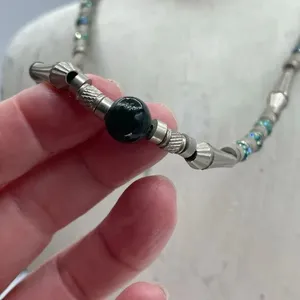 Southwestern or Navajo vintage styled barrel & pearl necklace. thumbnail 2
