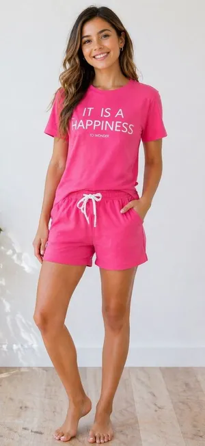 Bright Pink Matching Lounge Set – Top & Shorts, size XXS thumbnail 1