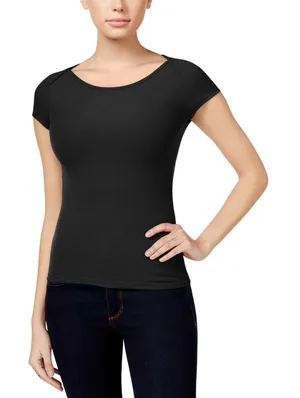 NWT Polly & Esther Juniors Solid Scoop-Neck Skimmer Top Black L thumbnail 1