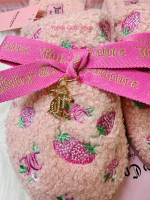 New Juicy Couture Blush Pink Strawberry Slippers thumbnail 3