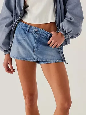 Free People We The Free Gallivanting Peekaboo Micro Skort Denim Sz 33 thumbnail 1