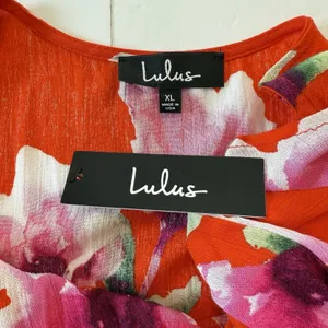 NWT Lulus Have Love Will Travel Coral Red Floral Gauze‎ Wrap Midi Dress Size XL thumbnail 9