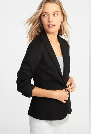 Old Navy Classic Ponte Knit Blazer Black XS One Button Dark Academia Preppy NWT thumbnail 1