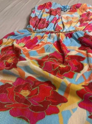 Plisse Hibiscus Midi Dress Blue Size L thumbnail 4