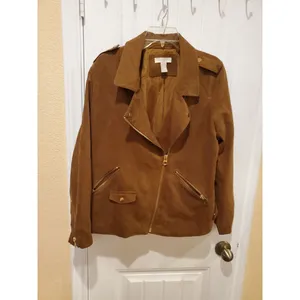 H&M womens biker jacket size US 14 brown zip long sleeve solid thumbnail 5