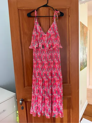 Adelyn Rae Pink Floral Pleated Maxi Dress with Tie Straps thumbnail 2