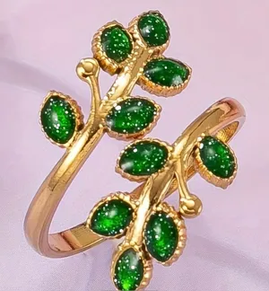 & Other Stories Women’s Stainless Steel 18k Gold Plated Bohemian Emerald Flower Adjustable SZ 6-9 thumbnail 1