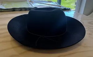 Phenix 100% Wool‎ Wide Brim Fedora Hat Leather Trim One Size Black Classic thumbnail 1
